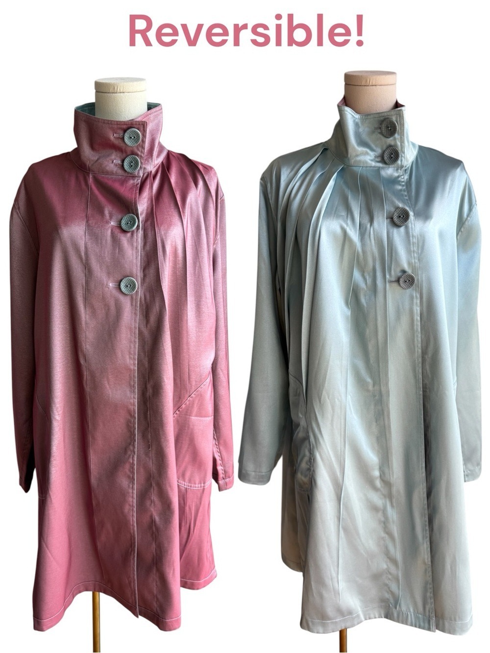 Lindi Reversible Swing Coat Sz L Dusty Rose / Icy Blue Artsy Jacket Relaxed Fit - Picture 2 of 16
